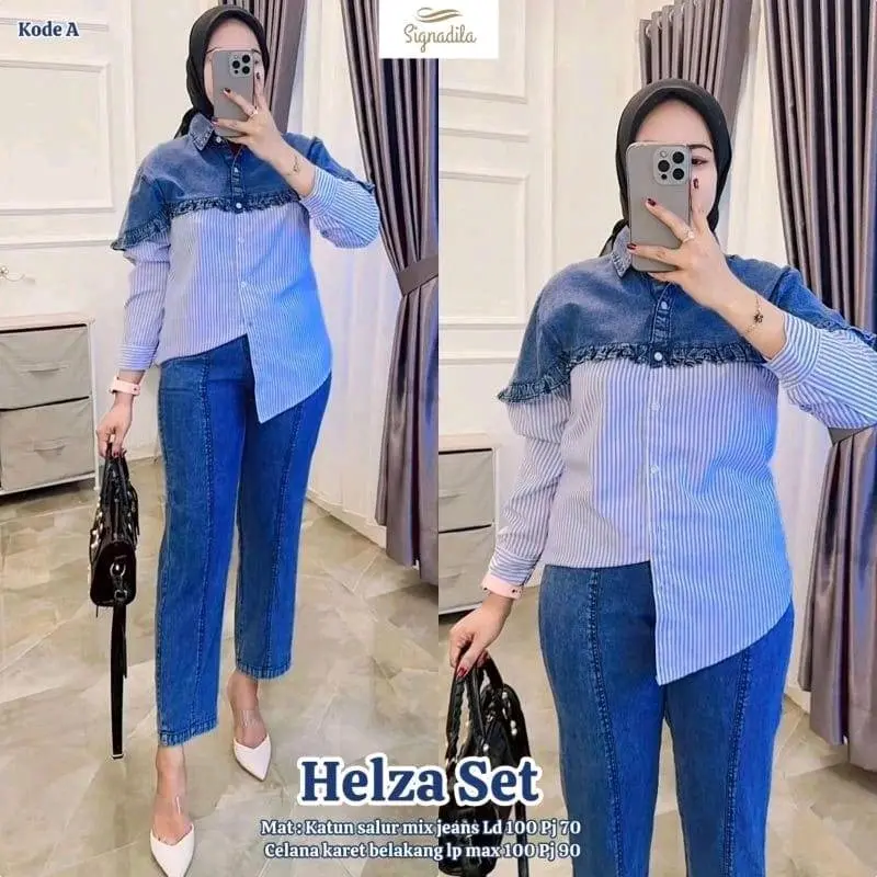 HELZA SET JEANS ONESET CELANA  WANITA TERMURAH