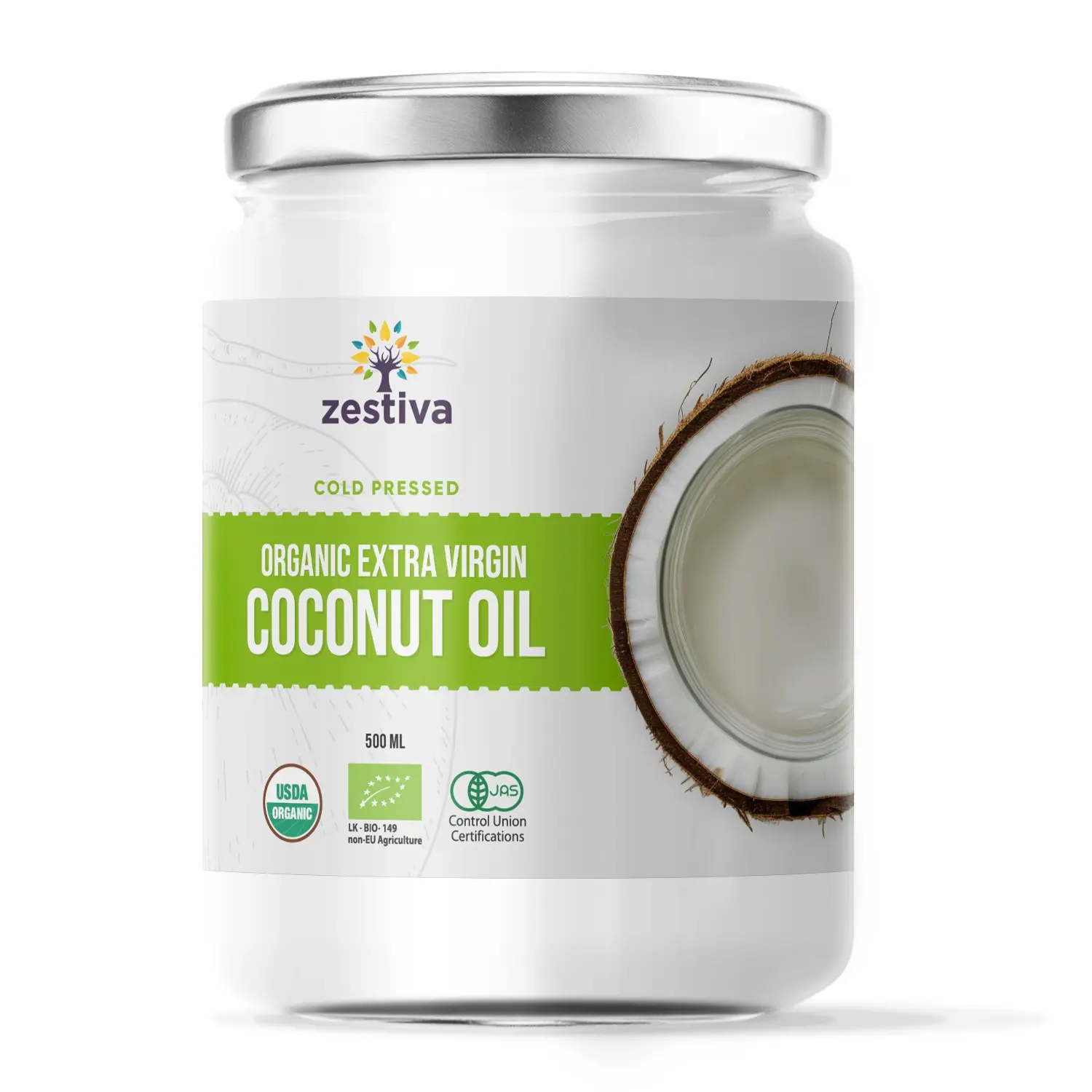 Zestiva Organic Coconut Oil, EXTRA Virgin & Cold Pressed , 500ml
