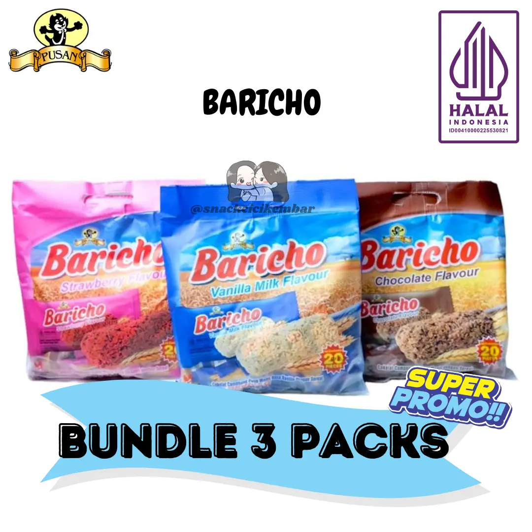 BUNDLE GET 3 PACKAGE PUSAN BARICHO SNACK SEREAL OAT RASA COKELAT STROBERI VANILLA Food