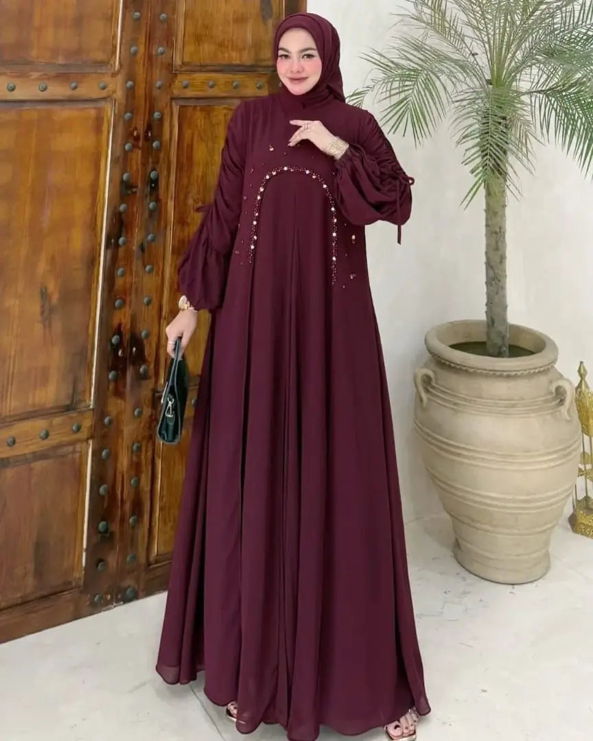 BIG PROMO !!! ELORA SET DRESS // DRESS LEBARAN TERBARU 2025 / DRESS WARNA BURGUNDY / DRESS WANITA DEWASA / DRESS JUMBO / DRESS TANGAN SERUT FULL FURING / DRESS WANITA MUSLIM / DRESS WANITA KONDANGAN / DRESS SIMPLE SUPER ELEGANT / DRESS VIRAL BISA ( COD )