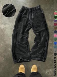 Pantalones deportivos de algodón para hombre, estilo urbano, corte holgado con cintura elástica, tejido lavado con detalles vintage, moda casual para uso diario