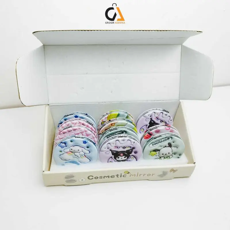 1 Pcs Cermin Kaca Rias Lipat Kecil 2 Sisi Model Persegi & Bulat Karakter Sanrio Motif Cartoon Lucu Eyelash 4