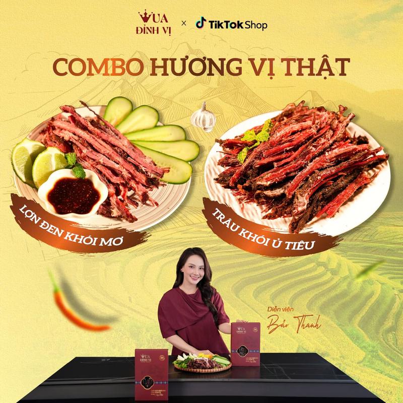  Vua Đỉnh Vị Combo Hương Vị Thật   LỢN ĐEN KHÓI MƠ & TRÂU KHÓI Ủ TIÊU   Đồ Ăn Vặt Sấy Khô Thơm Ngon Tiện Lợi 