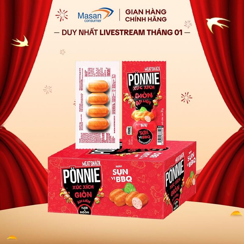  Xúc Xích Giòn Ponnie Sụn Vị BBQ Ăn Liền Hộp 20 Cây 20g 