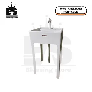 Wastafel portable tempat cuci tangan Set pakai kaki komplit keran dan selang pembuangan Air