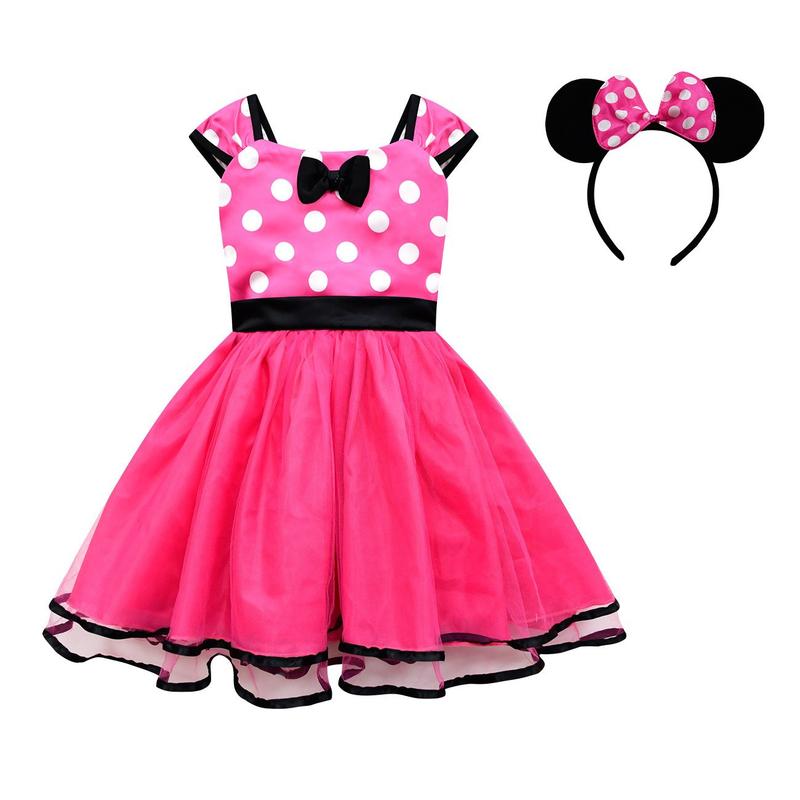 Product Introduction of Girls Summer polka dot Princess dress mesh red short sleeve headband 13