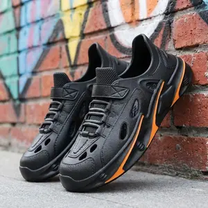 Calm&SlipHubs Sepatu olahraga wanita Desain warna Lembut dan nyaman dengan warna hitam aksen oranye desain modern soul fleksibel ventilasi baik cocok untuk aktivitas sehari-hari 202601055346