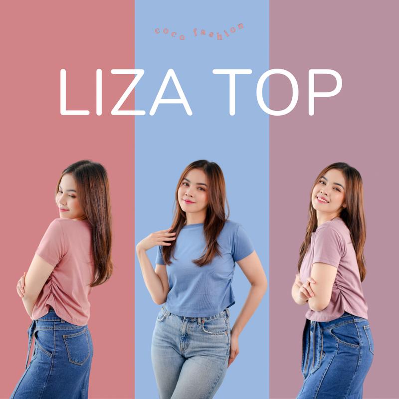 Atasan Wanita Kaos Lengan Pendek Liza Top Kerut Samping Korean Cute Girl Style Cotton Combed Premium Size M L XL Basic Polos Casual Outfit 1