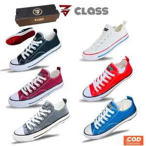 THREE LIKE CLASS SEPATU CANVAS ORIGINAL INDONESIA Tanpa Hak Casual Shoes Sneakers Karet Merah Pria sepatu