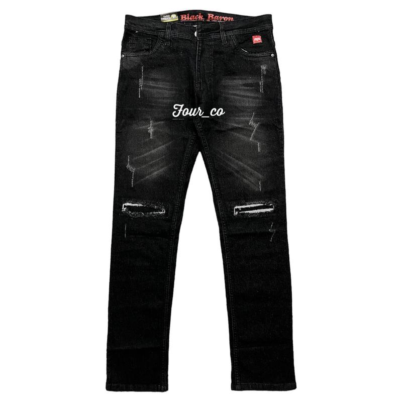 Celana Panjang Jeans Pria Slimfit Big Size Sobek  34-39 Casual Hitam 0