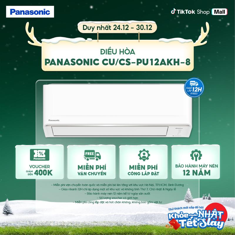 Máy lạnh Điều hòa Panasonic CU CS-PU12AKH-8 - Công suất 1.5HP - Một chiều - ECO AI - Inverter - Lọc không khí bụi mịn - Hàng chính hãng