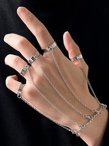 Set de Anillos y Pulsera de Cadena Creativa Hiphop Punk, Anillo Ajustable Abierto Unisex Minimalista, Joyería Elegante para Hombres y Mujeres