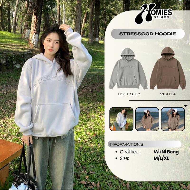 Homies Saigon - Áo Hoodie Nỉ Dài Tay Unisex STRESSGOD Dập Nổi Form Rộng Streetwear Nam Nữ