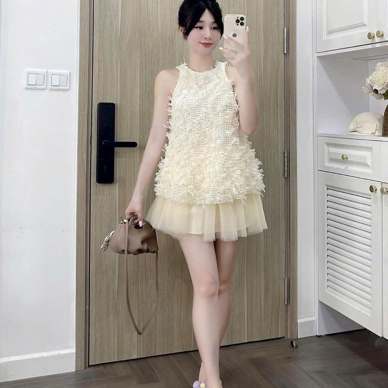 Set áo ren lông cổ yếm form suông mix chân váy lưới lót chéo ý dầy dặn siêu tiểu thư KenvyStore