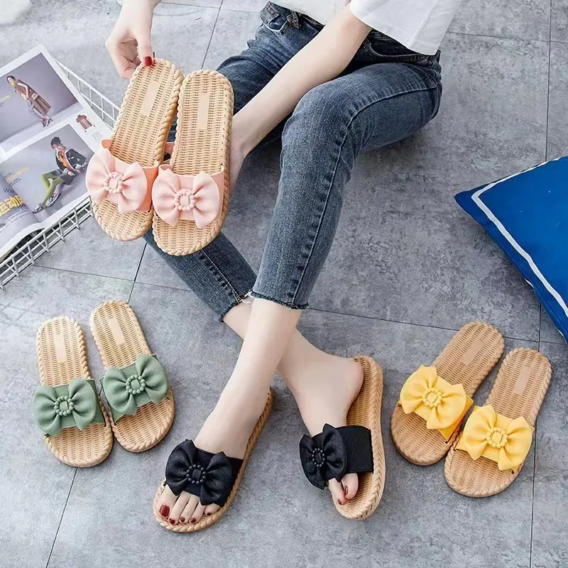 Slippers for women to wear outside fashionable, versatile, Internet celebrity ins, home non-slip, ultra-soft, bathroom drag, bow sandals, women's slippers Footwear Flipflop Walking Shoes Slide Girl Shoes Comfort Summer Flip Flops