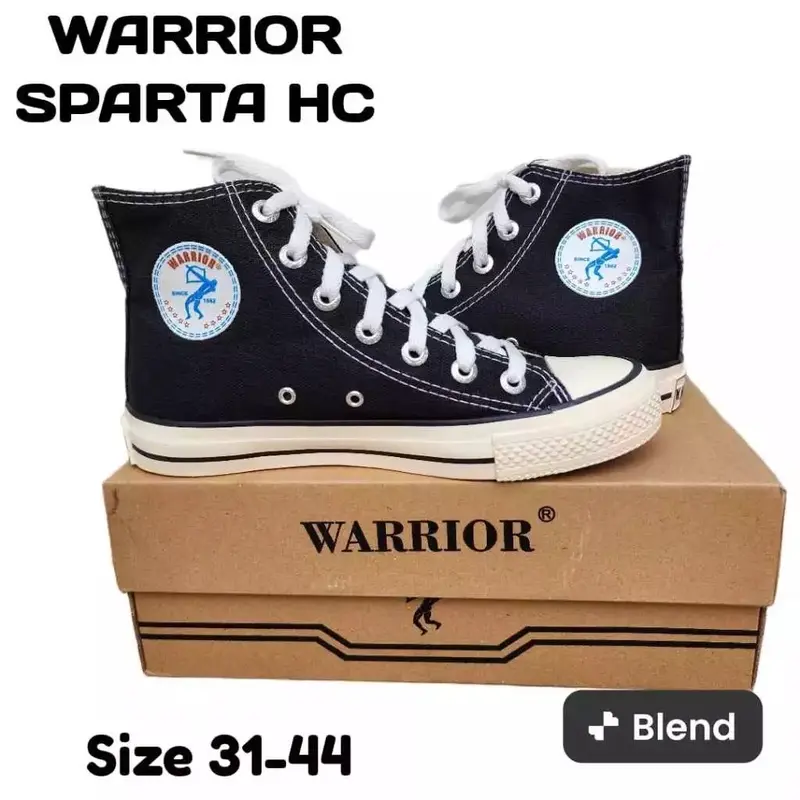￼SEPATU SEKOLAH WARRIOR SPARTA HIGH BLACK WHITE SIZE 31-44 / SEPATU ANAK SEPATU HITAM PUTIH Fashion 0