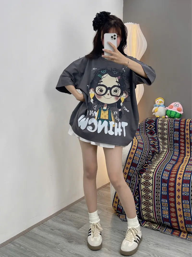 ( DEAL MỞ BÁN ) ÁO PHÔNG THỤNG FOM BOXY CÔ BÉ ĐEO KÍNH DỄ THƯƠNG ( CHẤT COTTON GÂN )