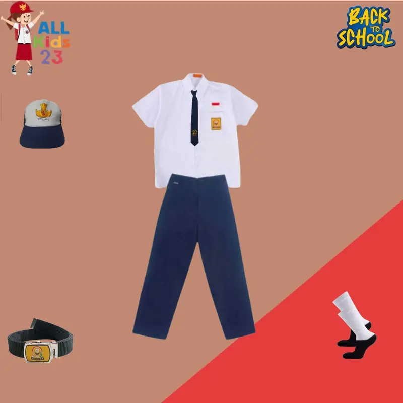 Setelan Seragam SMP Laki-Laki Baju Pendek Celana Panjang Bordir 1