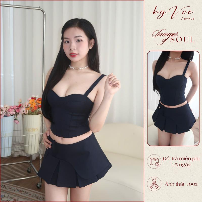 Set navy kaki chân váy li đai ngang Kerenza Set - ByVeeStyle