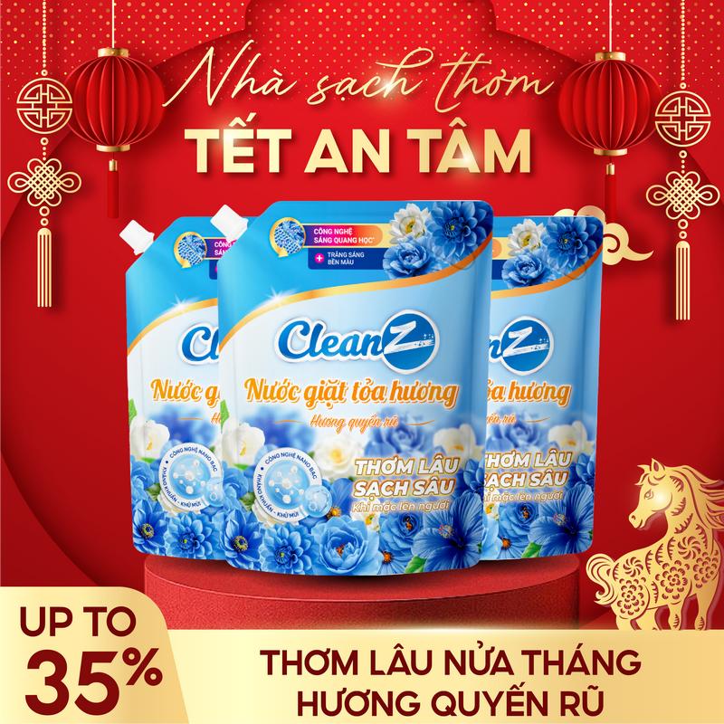 COMBO 6L Combo Túi Nước Giặt Tỏa Hương CleanZ - Hương Quyến Rũ - Công Nghệ Sạch Sâu Lưu Hương Lâu Dài Bảo Vệ Màu Quần Áo Thơm Lâu Nửa Tháng Hương Quyến Rũ An Toàn Cho Da Tay