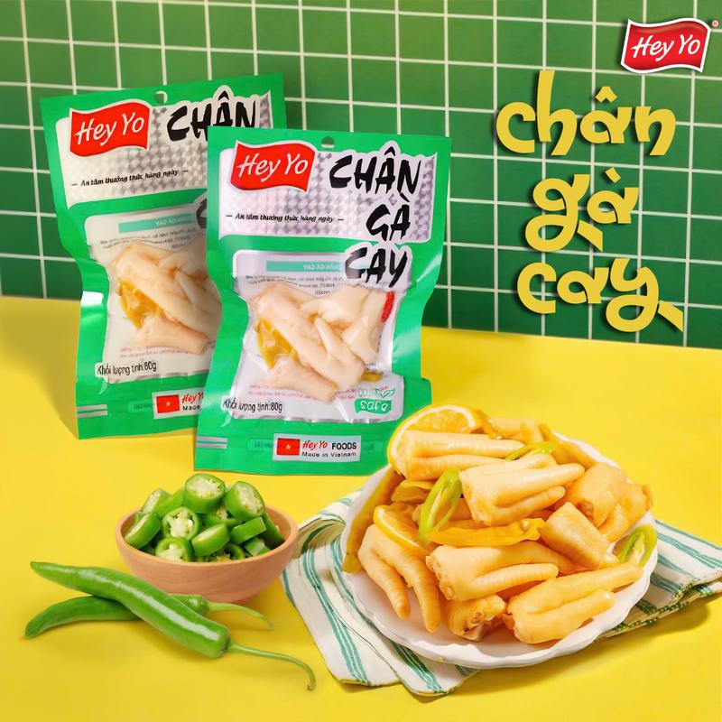 Chân Gà Cay Vị Ớt Xanh Hey Yo - Gói Lớn 80g (Dai Giòn Sần Sật, Cay Tê Lưỡi, Thơm Nồng)