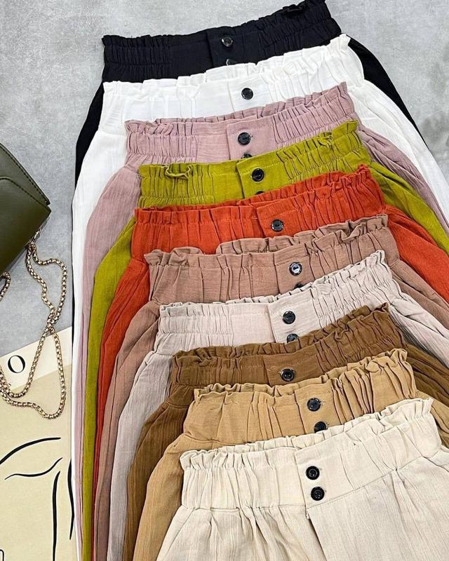 Celana Kulot Wanita Kancing Linen Crinkle Kekinian // Celana Highwaist Loose Pants Trousers - Celana Kerja Wanita Kantor - Celana Kulot Wanita 0