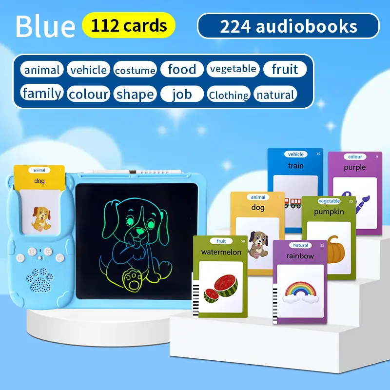 2 in 1 Talking Flash Cards Early Toys Preschool English Learning Reading Machine LCD Drawing Board Graffiti Sketchpad Toys Montessori