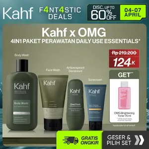 [KAHF BUNDLE 4IN1 PAKET PERAWATAN DAILY USE ESSENTIALS] Paket Personal Care (Face Wash + Sunscreen Moisturizer + Body Wash + Deodorant) - Wajah Cerah Tanpa Ketarik, Terlindungi, Badan Bersih, & Bebas Keringat - Suitable for Daily Use