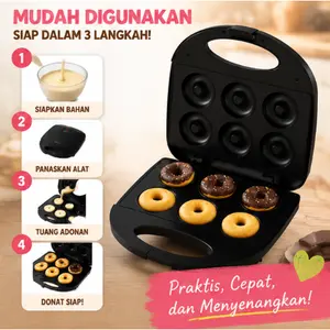 Donut Maker Electric 6 Lubang Alat Cetakan Pembuat Donat Otomatis Anti Lengket Mesin Cetak Kue Praktis Premium
