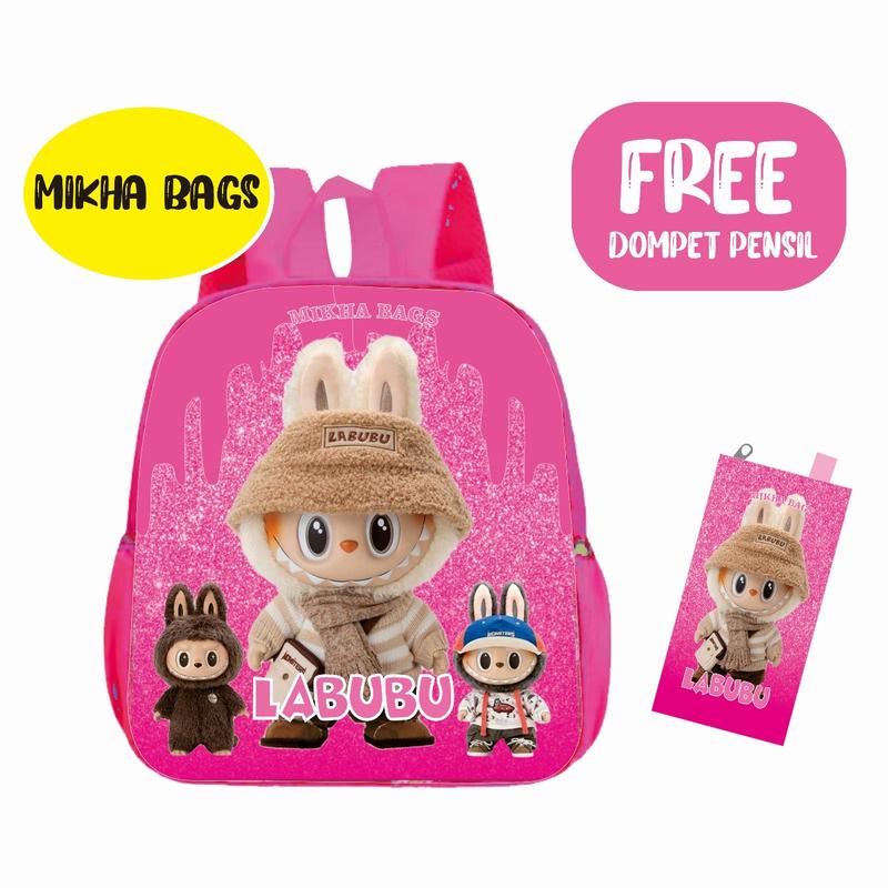 Tas ransel anak TK/FAUD/tas anak anak labubu cocok untuk mengaji sekolah dan untuk bepergian hanya satu ruangan pree tempat pensil 3