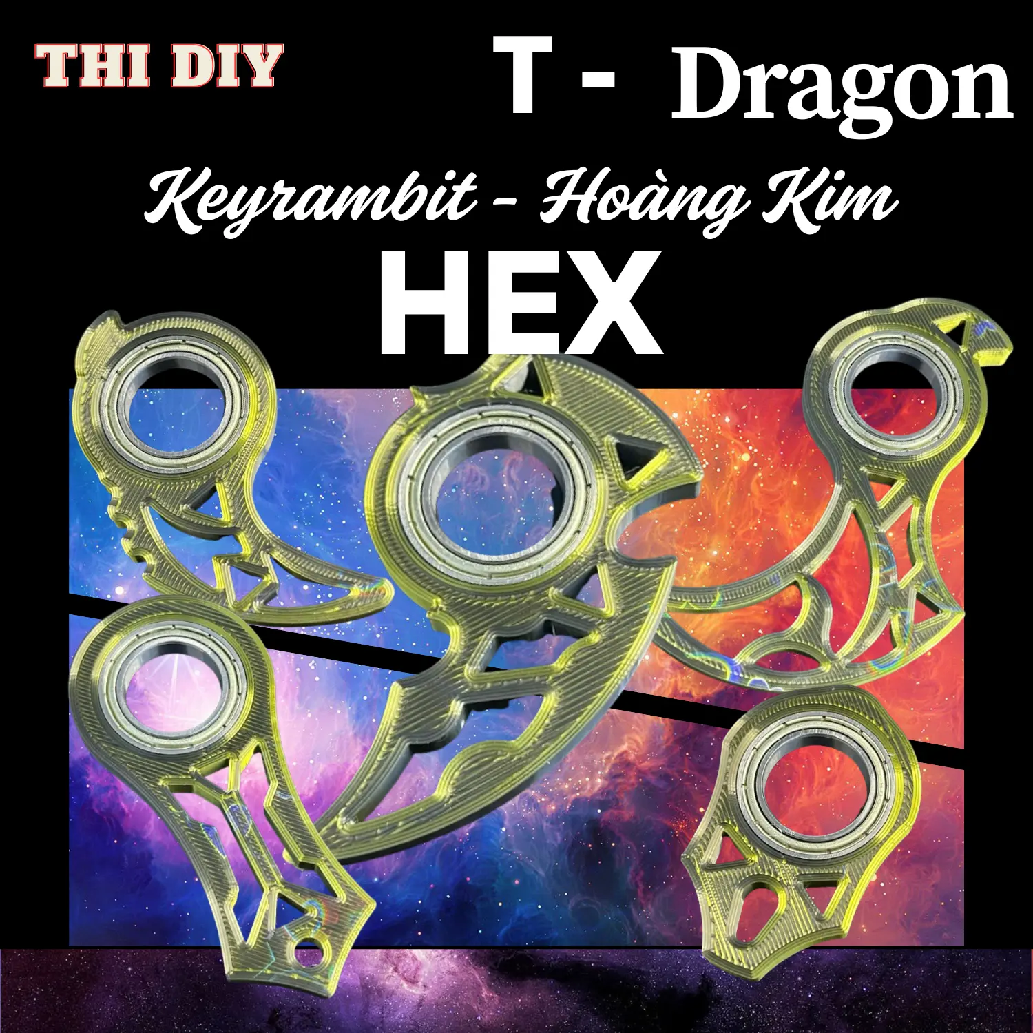 Keyrambit Hex Hoàng Kim - Móc khóa xoay Keyrambit giảm stress - Tặng kèm 1 bộ charm ngẫu nhiên - THI DIY