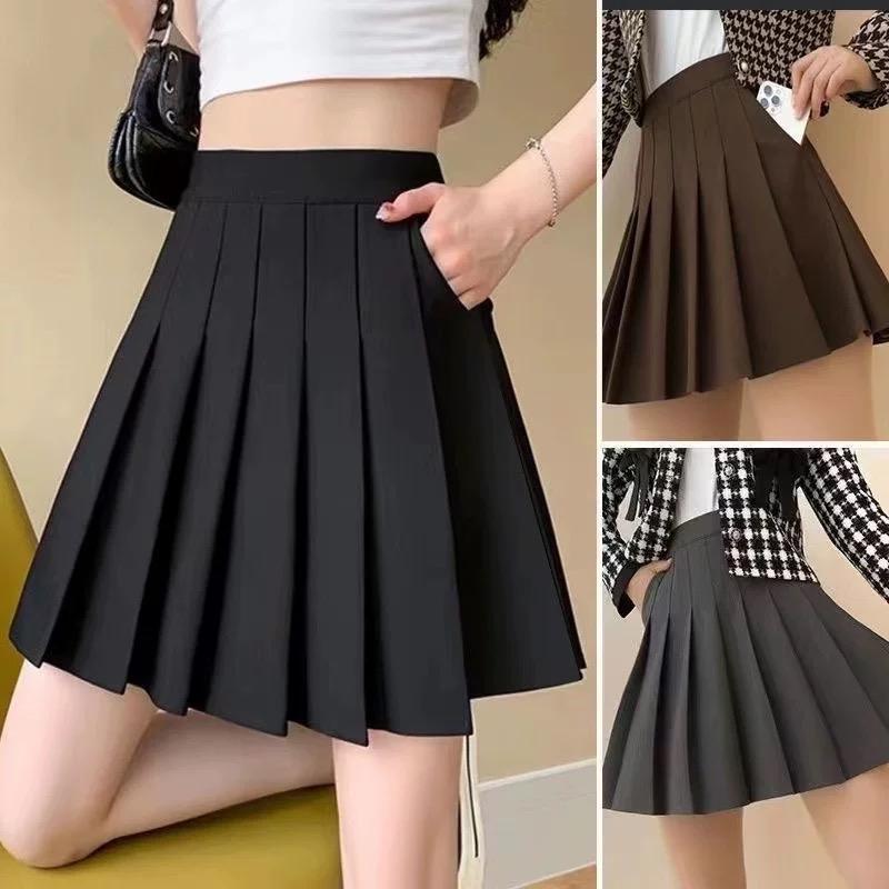 Chân váy tennis CÓ TÚI xoè xếp ly có lót trong chất tuyết mưa cạp lưng cao màu đen nâu mặc đi chơi học làm Nữ Women