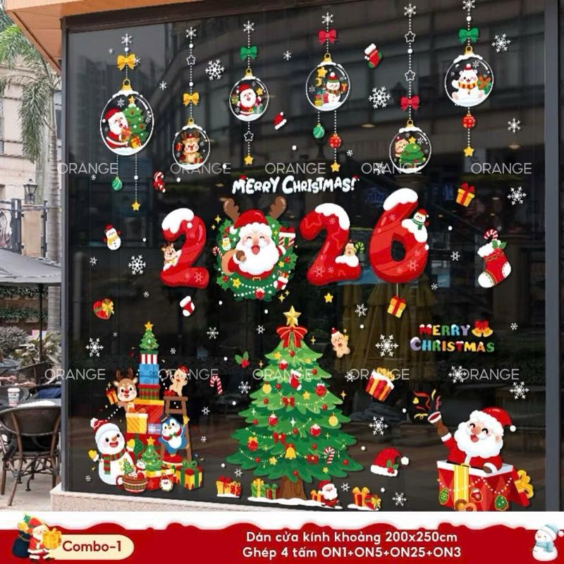  Decal noel 2026 trang trí giáng sinh hít tĩnh điện 2 mặt màu dán cửa kính 