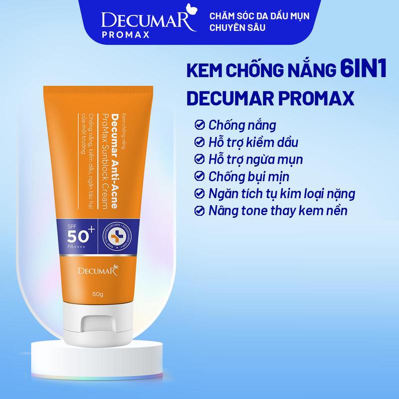 Kem chống nắng Decumar Anti-Acne Promax Sunblock Cream 50g, hỗ trợ kiềm dầu dành cho da mụn - DPS01