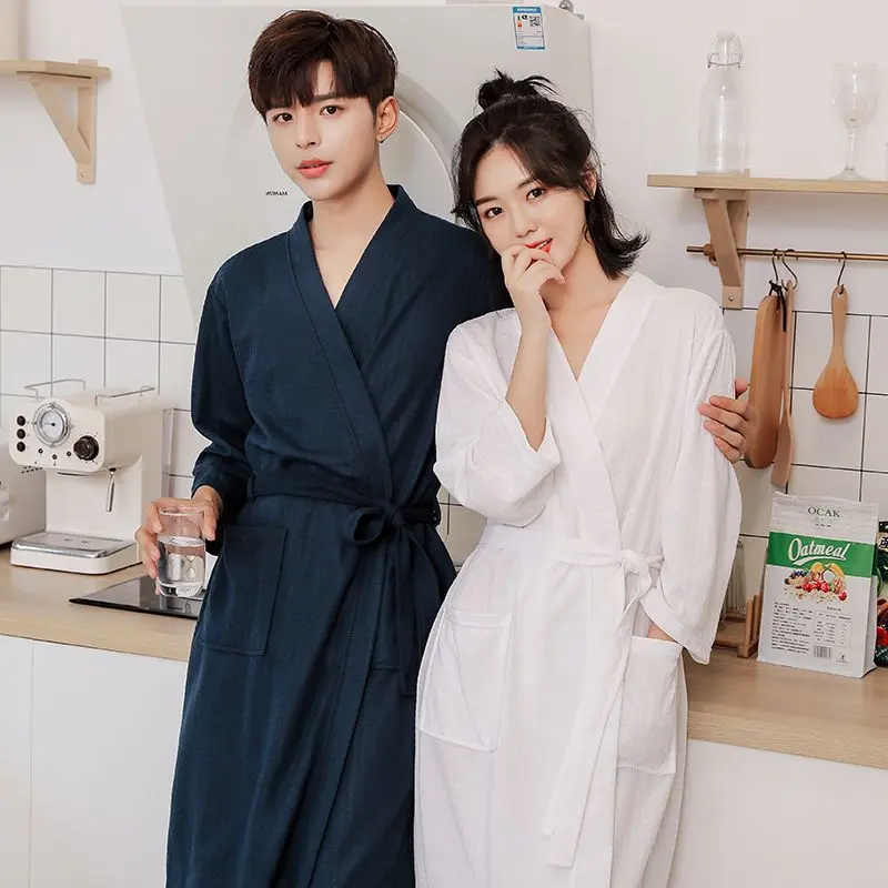 Couple's Bathrobe Women's Long Spring and Autumn Thin Men's plus Size Hotel Night-Robe Pajamas Absorbent Bathrobe Summer