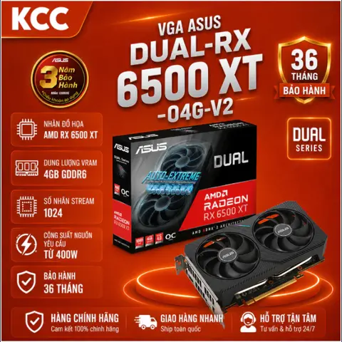 Card màn hình Asus DUAL-RX 6500 XT-O4G-V2 - chính hãng bảo hành 3 năm