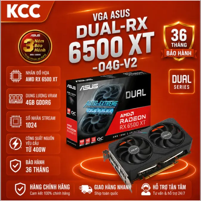 Card màn hình Asus DUAL-RX 6500 XT-O4G-V2 - chính hãng bảo hành 3 năm