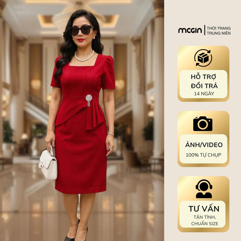 [Miu011] Đầm Trung Niên Bigszie MCGIN Ads đi tiệc cho mẹ u40 u50 u60 - Đầm Peplum che bụng Nữ Women