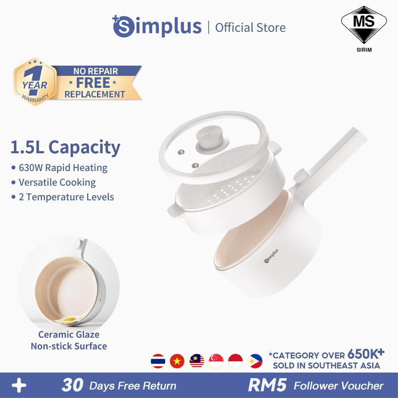 Simplus Multicooker With Steamer 1.5L 600W Non-stick Ceramic Coating Mini Electric Multifunction Cooker