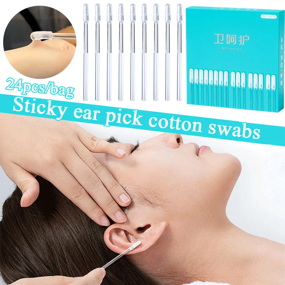 24PCS Cleaner Stick Tool Pick Spiral Tips Sticky Ear Swabs Earwax Remover
