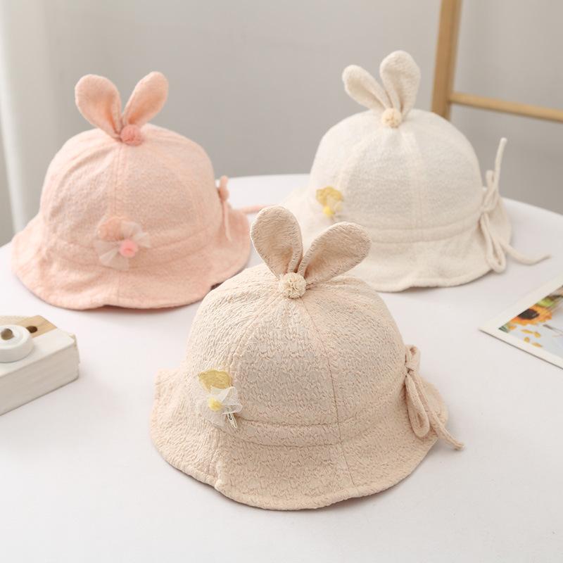 Mũ Bucket Cho Em Bé Gái, Thiết Kế Tai Dễ Thương, Chất Liệu Cotton Mềm Mại Thoáng Khí, Mũ Ngư Dân Cho Trẻ Mới Biết Đi, Dây Rút Có Thể Điều Chỉnh, Thích Hợp Cho Bé Gái, Mũ Chống Nắng