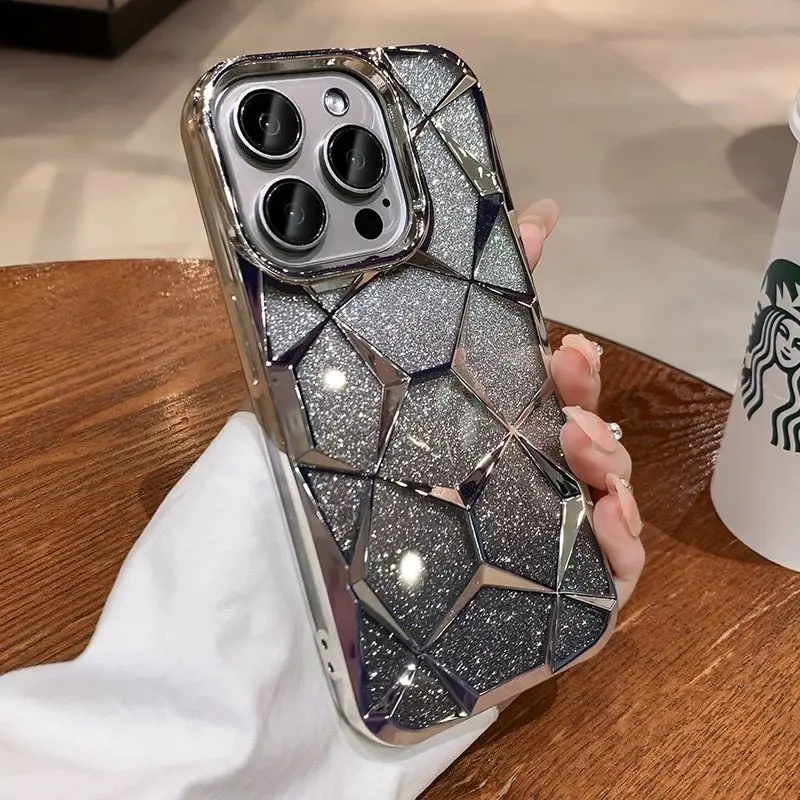 Case Glitter Luxury Quicksand Crystal Chrome 2 In 1 Compatible Iphone 7 8 7+ X Xs Xr 11 12 13 14 15 16 Pro Plus Promax Frame Casing CoverRCI278 7