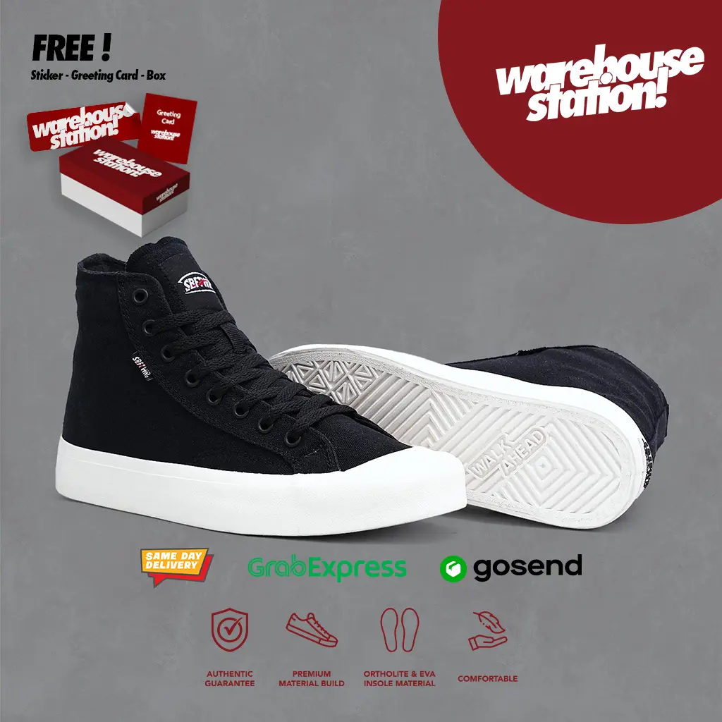 SABA Basic High ALL Black White - Sepatu Wanita Sepatu Pria Sneakers Casual