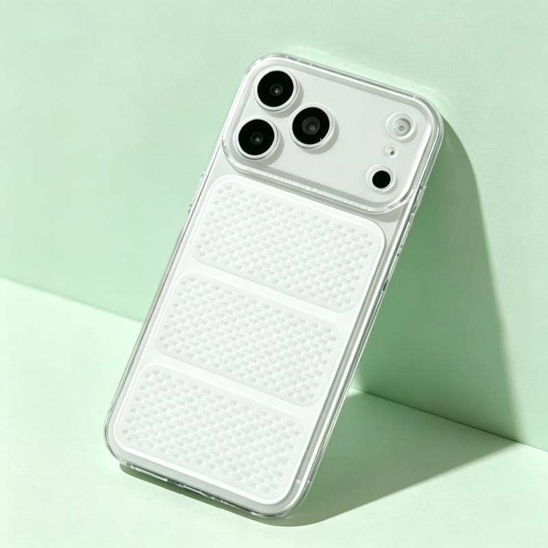 Ốp lưng điện thoại mới trong suốt nửa dành cho nam nữ, vỏ silicon mềm lưới tản nhiệt thoáng khí, bao camera chống trượt chống rơi phù hợp iPhone 14PM,15,16Pro,17ProMa