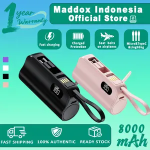 Maddox Powerbank Type C Lightning 8000mAh Fast Charging dengan Tempat Hp dan Tali Mudah Dibawa Ramah Terbang