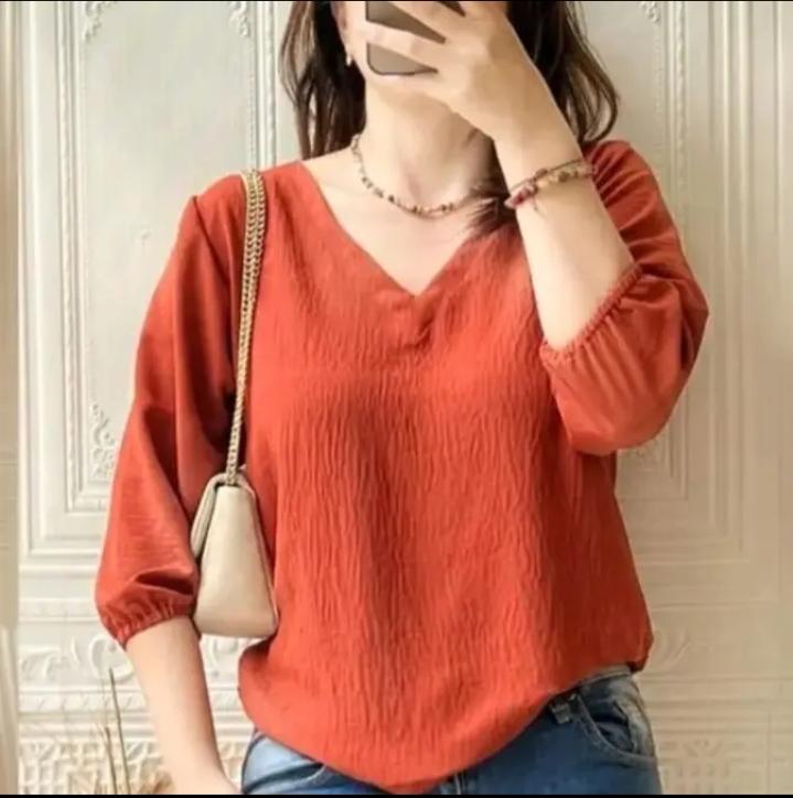 Pakaian wanita atasan blouse Cringkel airflow remaja dewasa model terbaru kekinian yang lagi viral Crinkle Nyaman Kerah Tangan Panjang 1