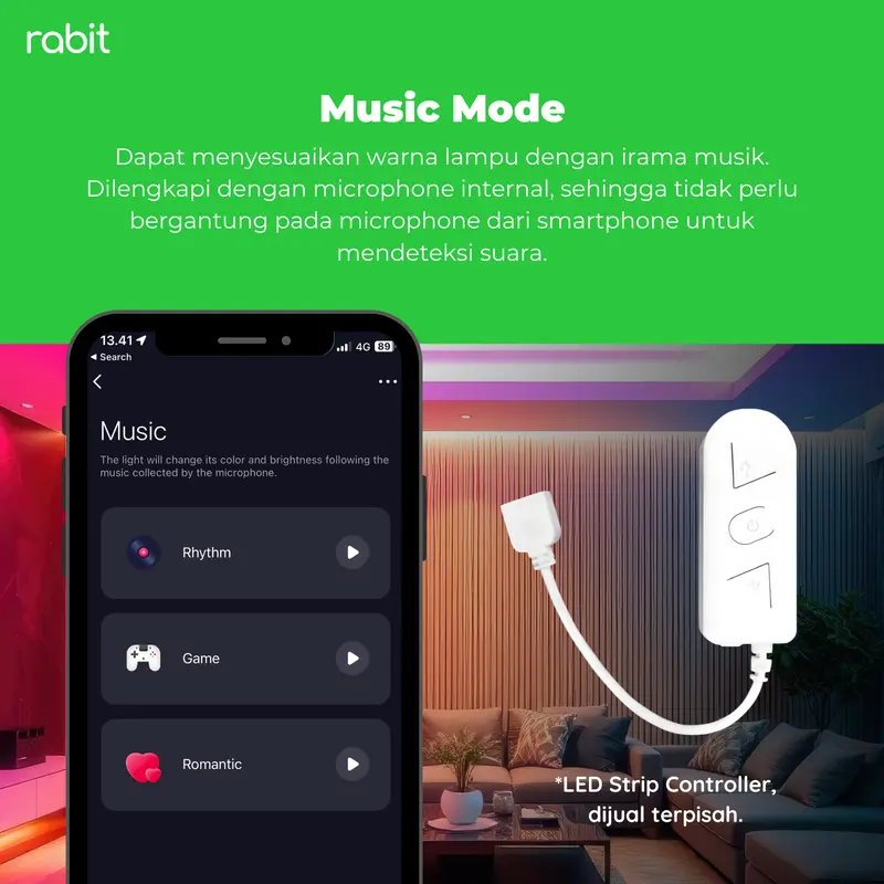 RABIT SMART LED STRIP COLOR 2M RGBWW 2 METER EXTENDABLE LAMPU PINTAR WIFI IP65 WATERPROOF