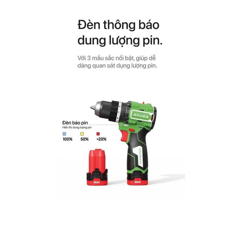 { BẢN CAO CẤP } Máy Khoan Pin AKUZA F1 ATC - Lực Siết 83Nm - Tốc Độ Không Tải Đến 2000 Vòng Phút- Tắt Bật Chế Độ Chống Lật Cổ Tay