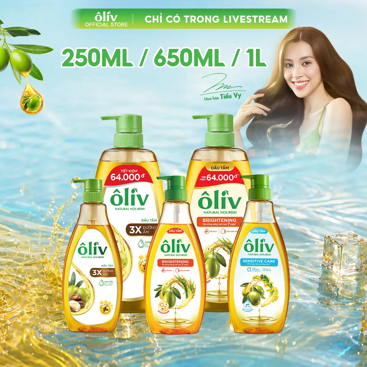 [MỚI] Dầu Tắm Ôliv Nhũ Hóa Da, Sạch Sâu 250ML/650ML/1L