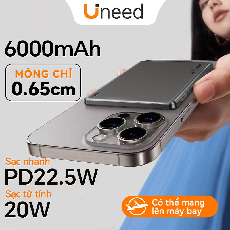 Uneed Sạc Dự Phòng Mini Siêu Mỏng Sạc Không Dây Pin Dự Phòng dung lượng lớn kích thước nhỏ 6000mAh 12000mAh dễ dàng mang theo hỗ trợ sạc nhanh không dây cục sạc dự phòng mini